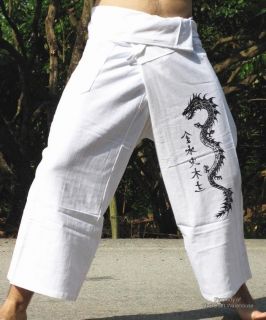 white cotton thai fisherman pants long chinese dragon from thailand