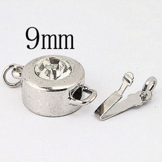 20 Nickel Plated Round Crystal Smooth Clasp 9mm with Jump Ring BA160