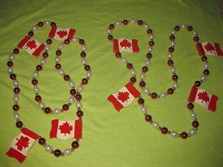 CANADA FLAGS MARDI GRAS BEAD NECKLACE LOT MAPLE LEAF HOCKEY TEAM SPORT 