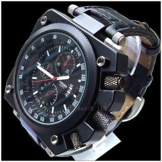 Man Quartz Wrist Watch Analog Leather Strap Big Size 60mm width Cool 