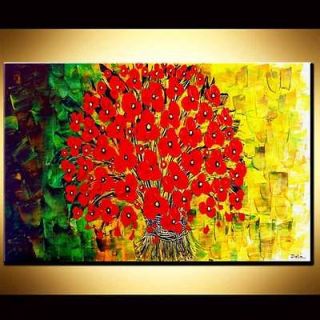 Red Flowers Poppies Oil Painting knife Textured Abstract Contemporary 