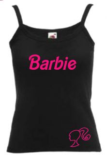 BARBIE LADIES VEST/TANK TOP SZ 8 16 PINK OR BLACK CUTE