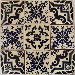W157   9 Mexican Talavera Tiles Hand Made Clay