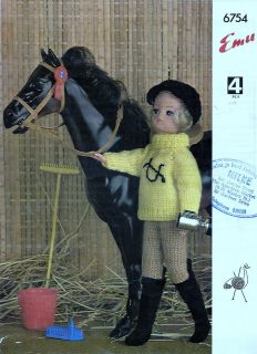 VINTAGE EMU DOLL CLOTHES KNITTING PATTERN RIDING OUTFIT   BARBIE/SINDY 