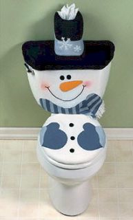 SNOWMAN TOILET SEAT TANK COVER AND Tissue Box Christmas