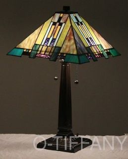 Tiffany Style Stained Glass Mission Lamp Aspen Blue & Tiffany Spring 