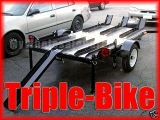   Folding Stand up Triple Bike Motorcycle 3 Bike Trailer w/ Loading Ramp