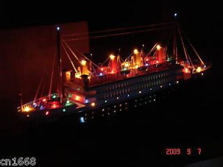 Titanic wooden model cruise ship cruise at night w/flashing lights 24