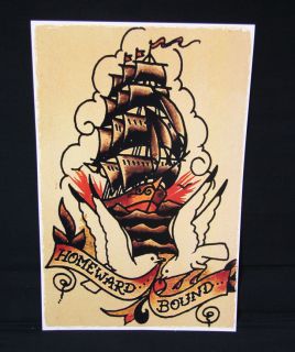 Homeward Bound Ship Vessel Sailor Jerry Traditional style tattoo 