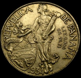 1934 PANAMA Balboa Large 90 Percent Silver Coin RARE