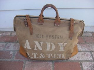 Vintage Bell Systems A T & T Tool Bag Linemans Bag, Canvas+Leather