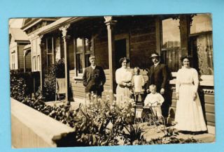 Old Photo Postcard FAMILLY Wood House & PEDAL TRICYCLE