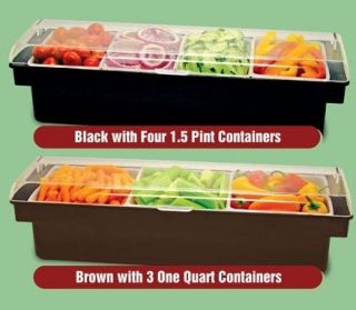 Condiment Dispenser holds ICE 4 Compartment BROWN Clear Lid Chilled 