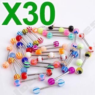 30 Different Tongue Ring Tounge MIXED BARBELL BAR BODY
