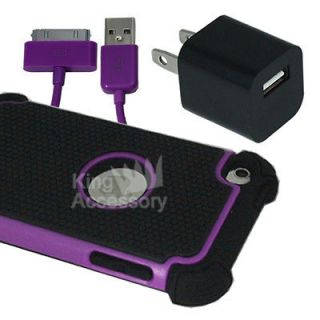   Black Armor Case + USB Sync Cable & Wall Charger for iPod Touch 4G 4TH
