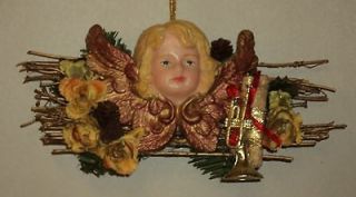 Vtg Angel Christmas Tree Ornament Trumpet Musical Instrument On Pine 