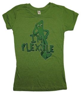 Gumby Im Flexible Vintage Style TV Show Juniors Babydoll Soft T Shirt 