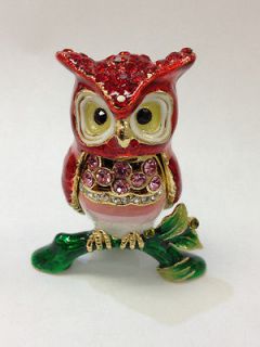 NEW Red Exquisite Owl Trinket Box w/ Austrian Crystals Jewelry box