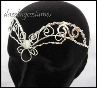 medieval tiara crown silver finish white gem bridal costume accessory 