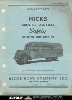 1939 Hicks School Bus Body Parts List Brochure & Earl Hicks Letter