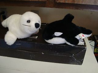   Orca Killer Whale + White Baby Harp Seal Stuffed Animal Plush Toys