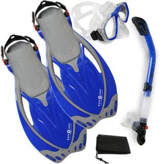   Sport Wave Fins, Dry Snorkel, Purge Mask, Snorkel Set, Blue   MD/XL