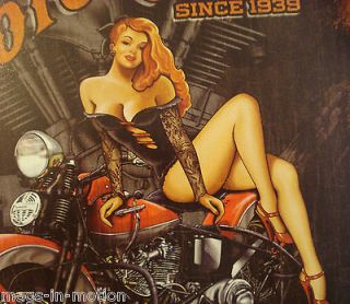   motor head garage girl vintage bike v twin engine **SHIPS WORLDWIDE
