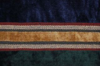 Kravet Navy Green Gold Red Velvet Stripe Drapery Upholstery Fabric