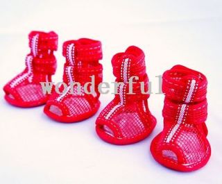 Red Mesh Velcro straps pet dog boots puppy sandals shoes apparel size 