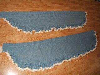 Set of 2 BLUE w/ CROCHET TRIM Cotton Window VALANCES Curtains 18x77