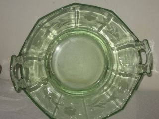 1930 40 Art Deco Vaseline Green Depression Glass Etch Flower Bowl 2 