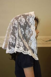 White child veil mantilla Catholic church chapel lace headcovering 