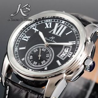   KS Luxury Mechanical Black Leather Band Sport Army Analog Wrist Watch