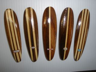 WOOD SURFBOARDS SURF LONGBOARD W/ FIN W/ CLASSIC 60S LOGOS W 
