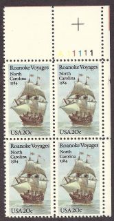   block 20cent Roanoke Voyages North Carolina NC Walter Raleigh Dare