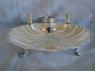 ENGLISH SILVER MFG CO SILVERPLATE SCALLOP SHELL TRAY CANDLE HOLDER