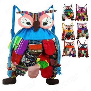 Small Vintage Ethnic Owl Backpack Handbag Colorful Book Bag For Kids 