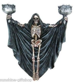 GRIM REAPER SKELETON WALL MOUNT DOUBLE CANDLE HOLDER WALL DECOR