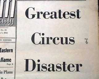   Big Top FIRE Disaster The Day the Clowns Cried 1944 Newspaper