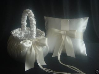 WHITE Flower Girl Basket & Ring Bearer Pillow, MADE WITH YOUR RIBBON 