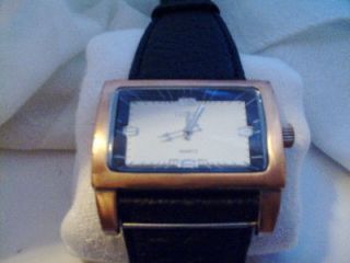   BiJoux Terner Wristwatch Wide Square White Face Wide Black Fabric Band