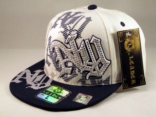 New York Navy Blue and White Flat Brim Cap Hip Hop Fitted Style Hat 