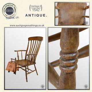 Antique Windsor Lath Back Chair Victorian Country Oak & Elm Stick 