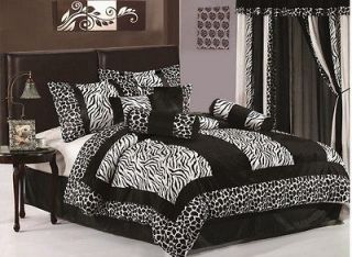 8pcs Black White Zebra Giraffe Micro Fur Comforter Bed in a Bag Set 