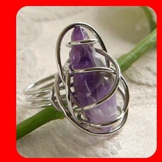 New Natural Amethyst White Gold GP Womens Ring SIZE 6.5