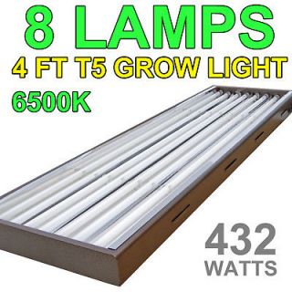 VG 48 T5 Grow Light 4 Ft 8 Lamps 6500K Bulbs Hydroponic Sun 432W 8x 