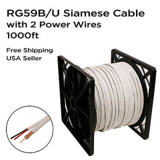 NEW CCTV RG59 Siamese Coaxial Cable 1000ft 18/2 Reel Box White