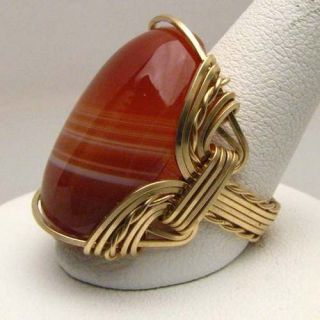 Wire Wrapped Red/White Sardonyx Gold Filled Ring