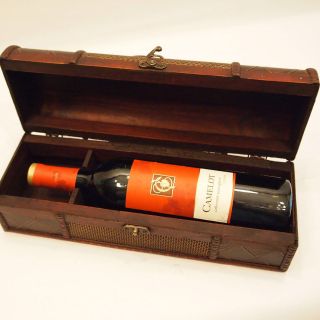 Single Bottle Wine Carrier Antique Wood Holder Good for Gift Picnic 