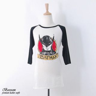 Womens cotton Batman print vintage looking baseball t shirt top XS S 